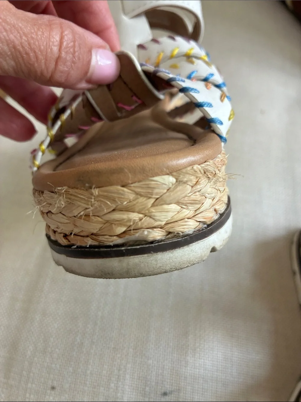 DV by Dolce Vita Girls White Leather Sandals with Multicolor Stitching